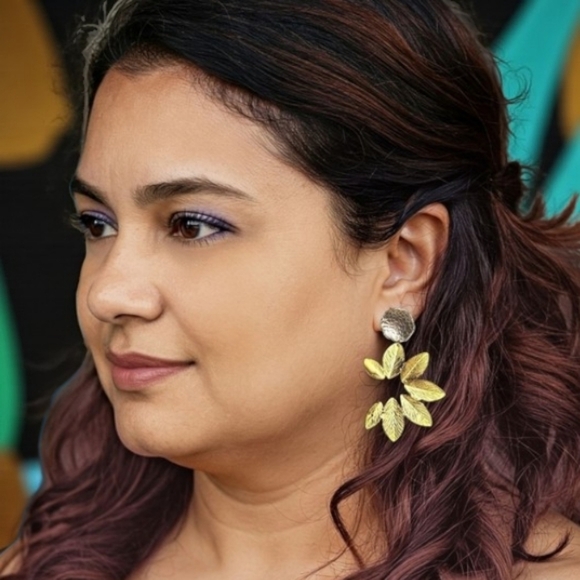 🆕️Turkish Stunning Handmade Artisan 18K Gold Plated Brass Fine Leaf Earrings - Picture 7 of 15